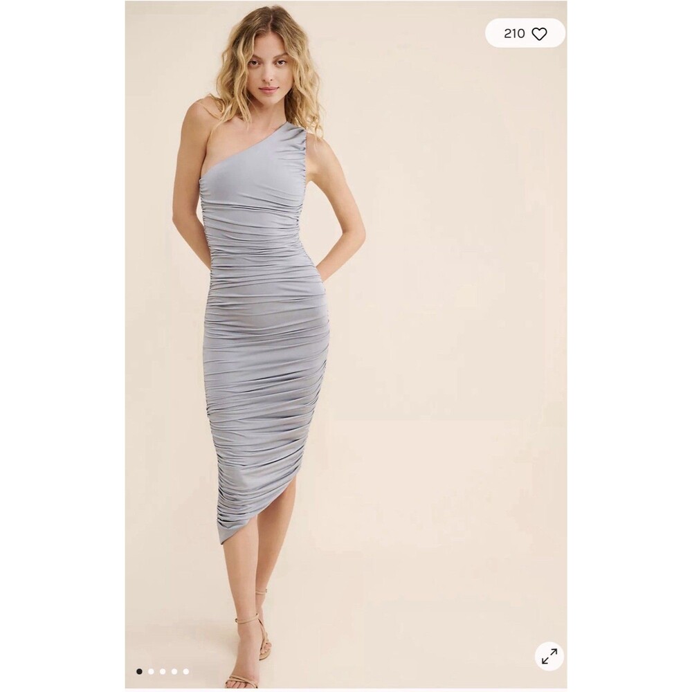 Free People Kasia Jersey One Shoulder Ruched Midi Dress XS Grey Bodycon